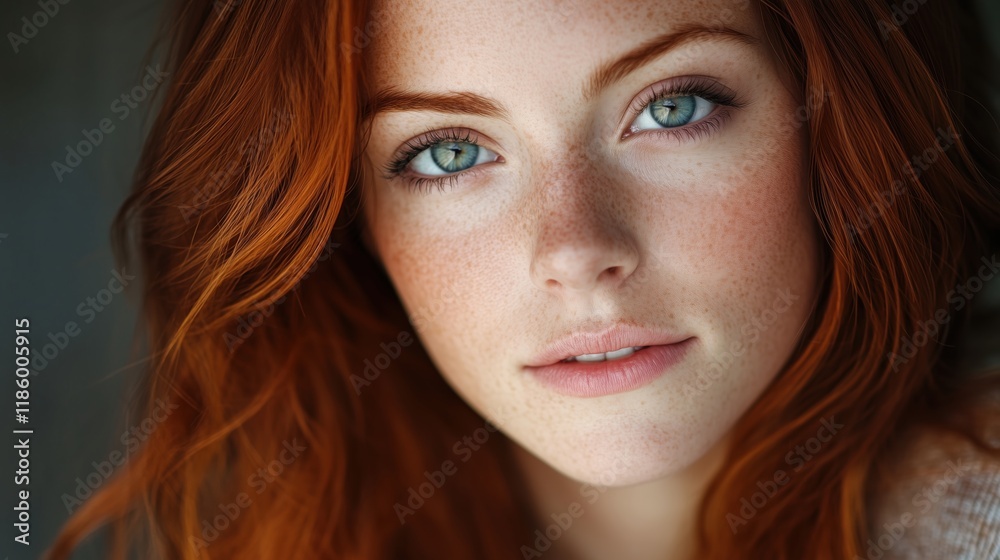 A Close up of a Woman With Red Hair and Freckles - Generative AI A Close up of a Woman With Red Hair and Freckles - Generative AI