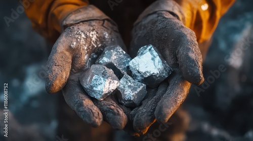 Miners Holding Precious Metals Like Platinum and Silver in a Captivating Scene photo