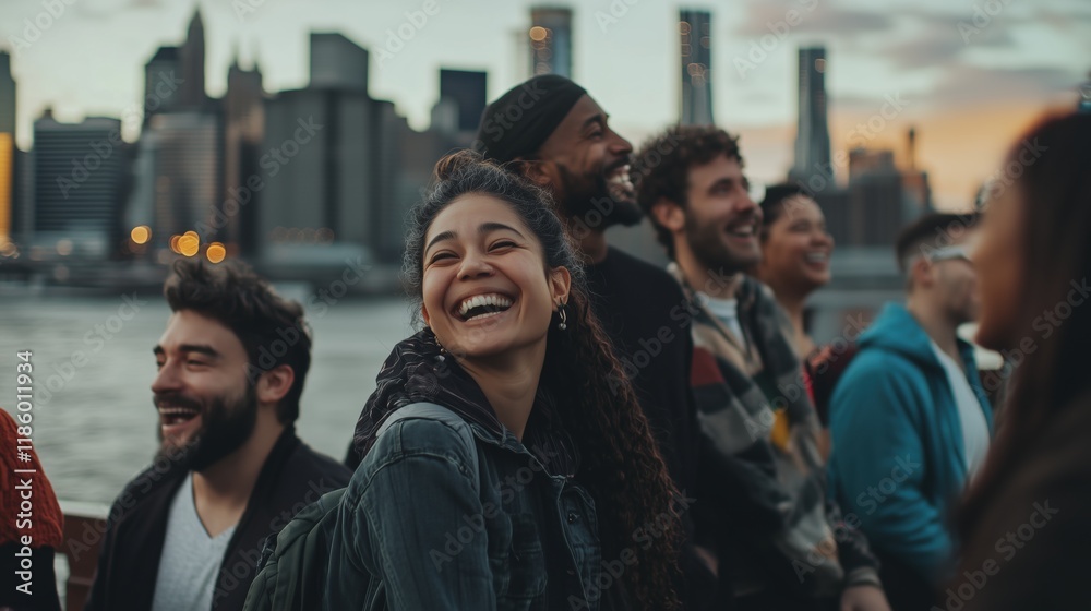 A Group of People Standing Next to Each Other in Front of a City - Generative AI A Group of People Standing Next to Each Other in Front of a City - Generative AI