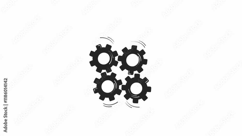 Four interconnected gears rotating outline 2D object doodle animation. Teamwork, collaboration, mechanics monochrome linear drawing 4K video. Mechanical parts animated item isolated on white Four interconnected gears rotating outline 2D object doodle animation. Teamwork, collaboration, mechanics monochrome linear drawing 4K video. Mechanical parts animated item isolated on white