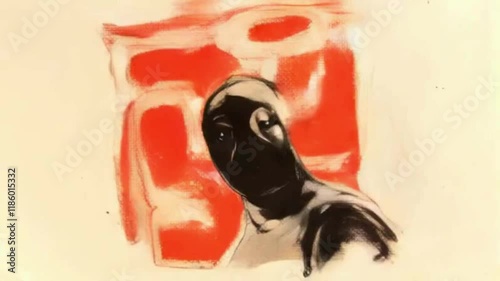 A dynamic and expressive scene of a person. Madness.  Canvas. Dynamic animation. Art. Psychology. Cartoon. Illustration.