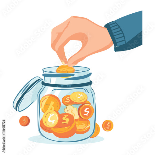 elegant illustration of a man saving money in a jar