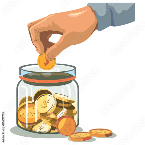 elegant illustration of a man saving money in a jar