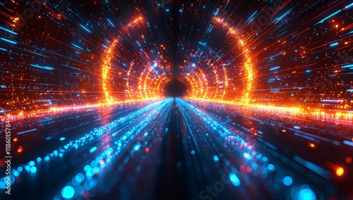 High-speed motion visualization is achieved with dynamic digital lens animation, set against the backdrop of futuristic graphic rendering technology concept