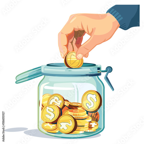 elegant illustration of a man saving money in a jar