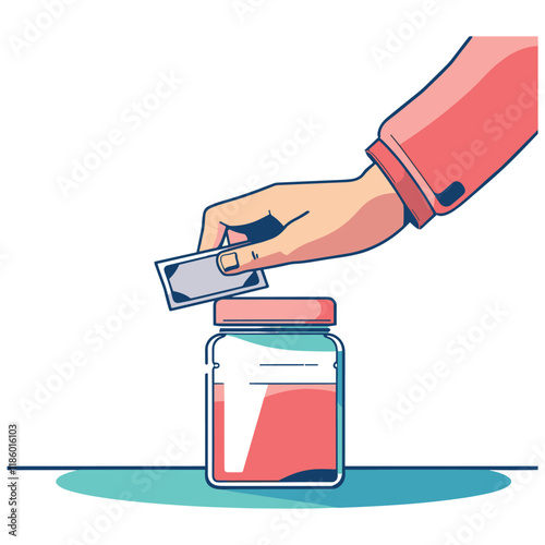 elegant illustration of a man saving money in a jar