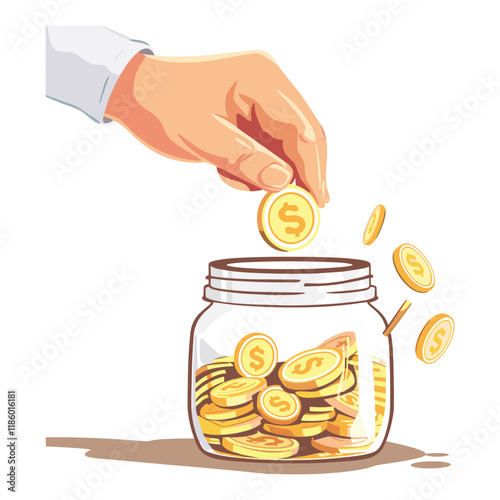 elegant illustration of a man saving money in a jar
