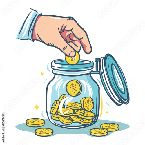elegant illustration of a man saving money in a jar