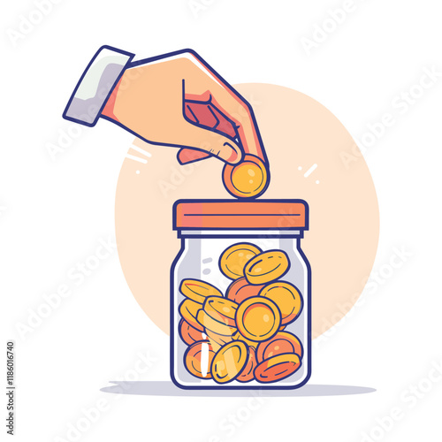 elegant illustration of a man saving money in a jar