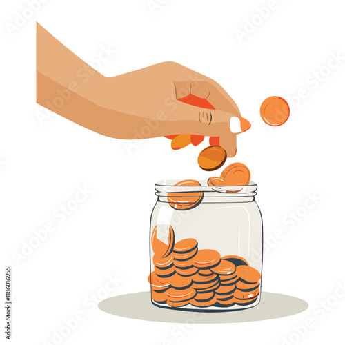 elegant illustration of a man saving money in a jar