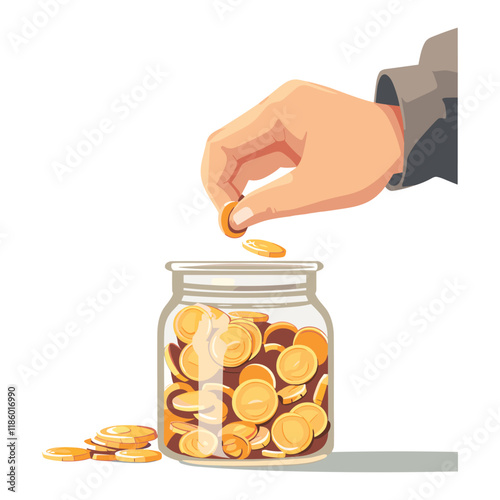 elegant illustration of a man saving money in a jar