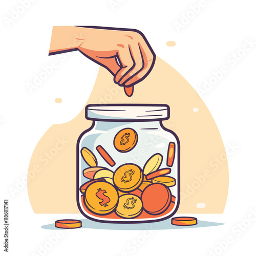elegant illustration of a man saving money in a jar