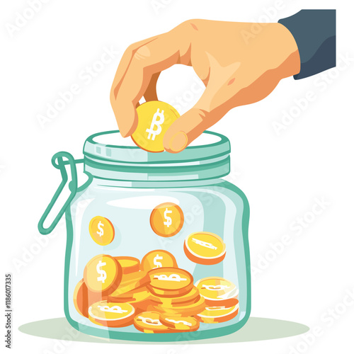 elegant illustration of a man saving money in a jar