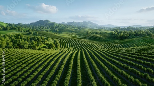 Wallpaper Mural Aerial View of Reforestation Project with Green Rows in a Scenic Landscape Under a Clear Sky Torontodigital.ca