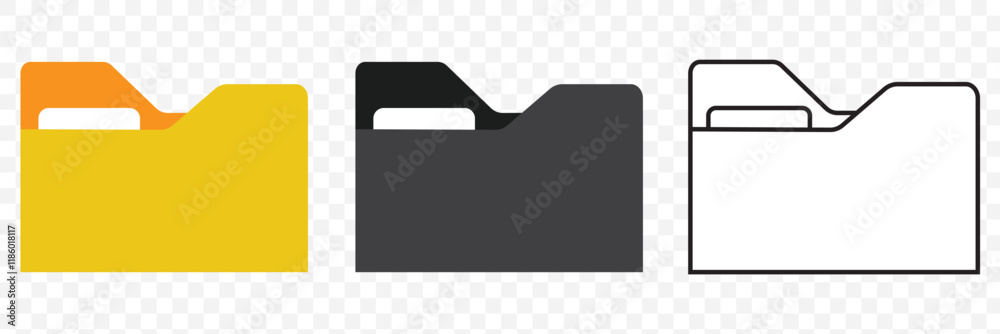 Folder icon vector set. Desktop black and yellow folder icon. Office document folder vector symbol. Empty file thin line sign. Archives files pictogram set. eps 10. Folder icon vector set. Desktop black and yellow folder icon. Office document folder vector symbol. Empty file thin line sign. Archives files pictogram set. eps 10.