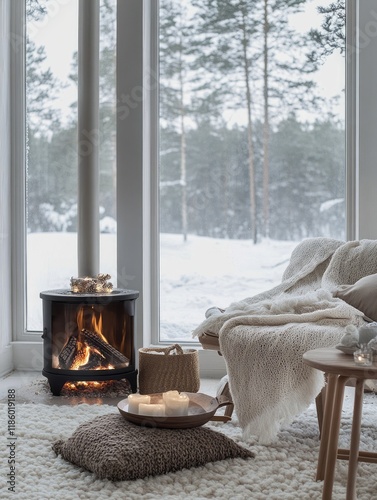 Cozy Winter Scene With Fire...