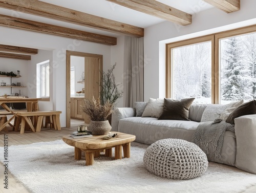Cozy Living Room With Woode...