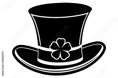 Irish Hat Silhouette, Traditional Green Top Hat with Clover, St. Patrick's Day Vector Illustration