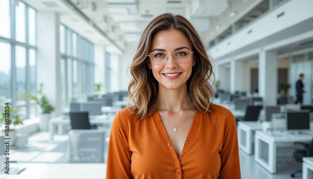 Confident Professional: Portrait of a smiling businesswoman in a modern office setting, exuding confidence and success. Confident Professional: Portrait of a smiling businesswoman in a modern office setting, exuding confidence and success.