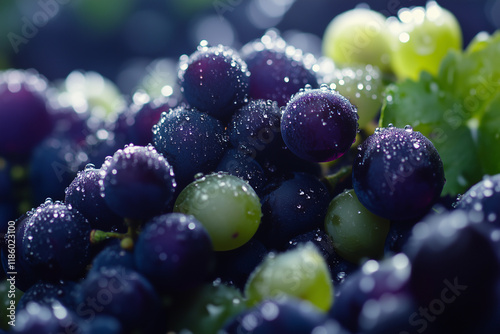 Wallpaper Mural Close-up of freshly harvested deep purple and green grapes glistening with dew in a natural setting Torontodigital.ca