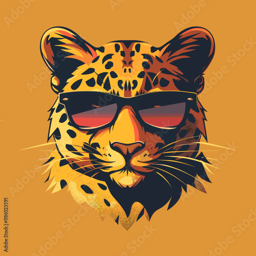 Leopard wearing sunglasses and a hat.