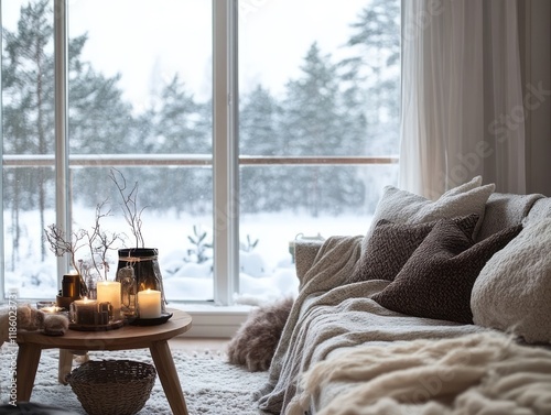 Cozy winter scene with cand...