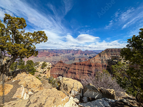 Grand Canyon south rim view into the canyon from mather point view point photo