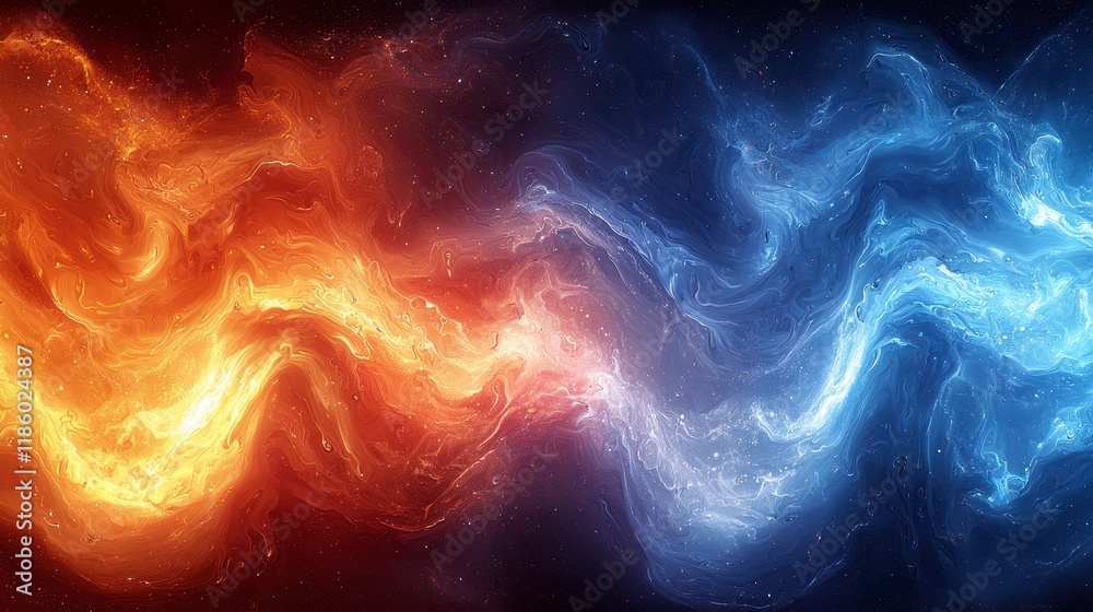 Fototapeta premium Abstract fiery and icy swirls, contrasting colors.