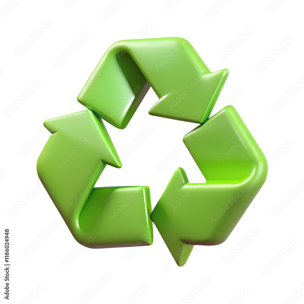 Fototapeta premium Green recycling symbol. Zero waste lifestyle. 3d rendering. Plastic style icon