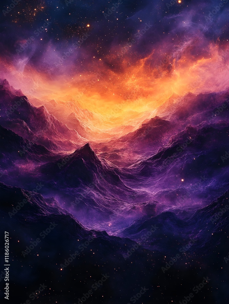 Fototapeta premium A background of a cosmic-inspired gradient merging galaxy purple with vibrant gold.