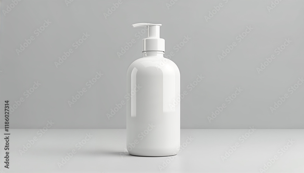 Blank plastic cosmetics container for cream or shampoo. Cosmetics bottle mockup with tropical leaves. Beauty product design, skincare and haircare concep Blank plastic cosmetics container for cream or shampoo. Cosmetics bottle mockup with tropical leaves. Beauty product design, skincare and haircare concep