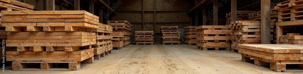 Wooden planks piled on wooden pallets in a rustic sawmill, lumber, texture, rustic sawmill Wooden planks piled on wooden pallets in a rustic sawmill, lumber, texture, rustic sawmill