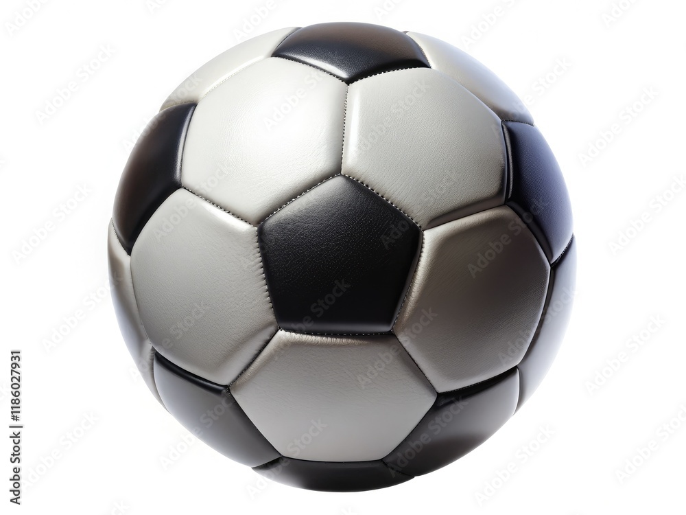 Fototapeta premium Classic black and white soccer ball, panelled design, smooth surface, ideal sports equipment.