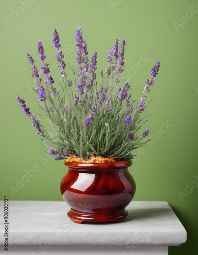 lavender flower in a natural stone pot photo