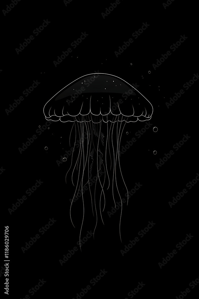Naklejka premium A minimalist illustration of a jellyfish against a black background.