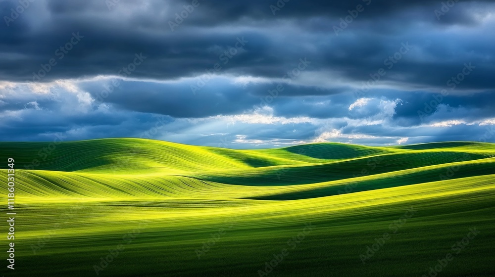 Obraz premium Serene Green Hills Under Dramatic Sky