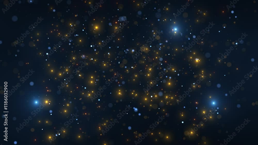 Abstract background with particles and points of light creating a beautiful flying glitter. Seamless looping video.