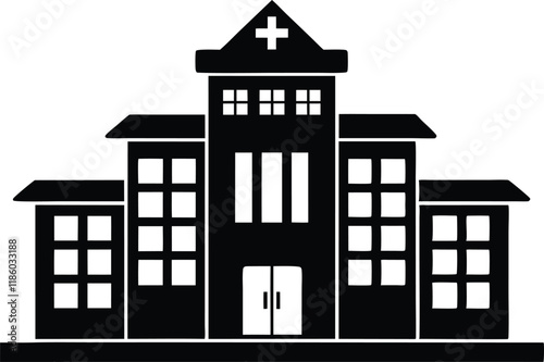 Hospital building silhouette vector, Hospital icon symbol, hospital vector illustration