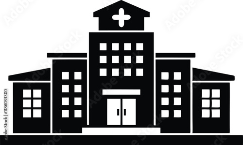 Hospital building silhouette vector, Hospital icon symbol, hospital vector illustration