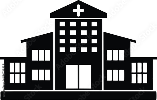 Hospital building silhouette vector, Hospital icon symbol, hospital vector illustration