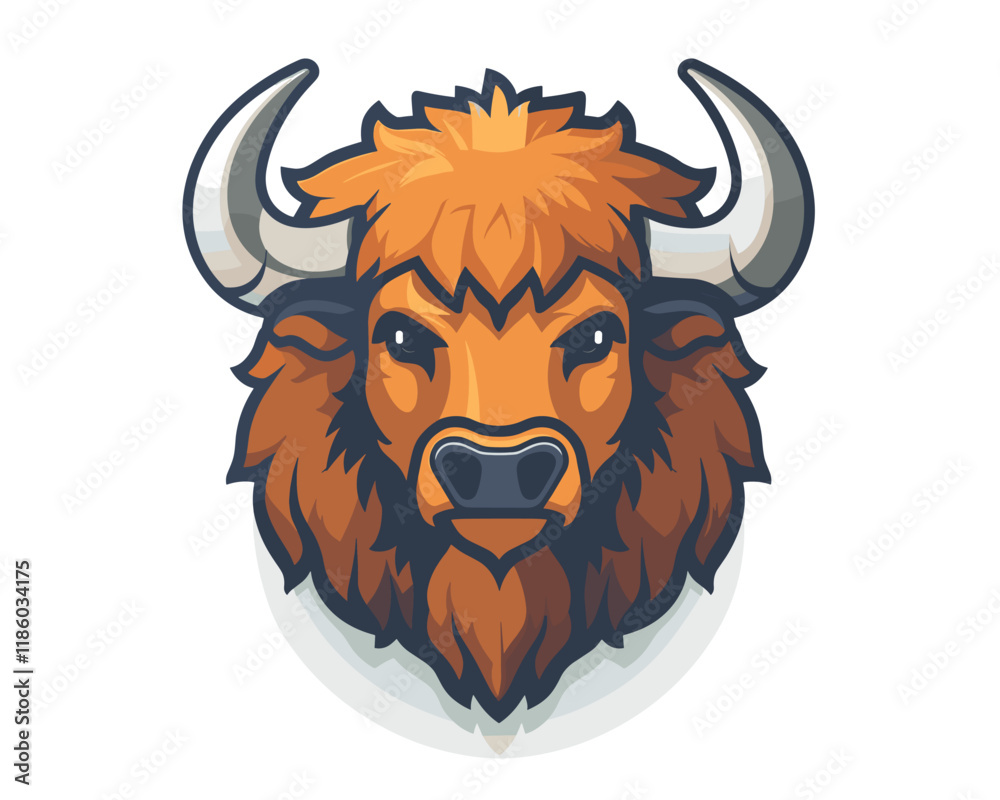 Cartoon buffalo with horns and a big mouth. The buffalo is angry and has a menacing look on its face Cartoon buffalo with horns and a big mouth. The buffalo is angry and has a menacing look on its face