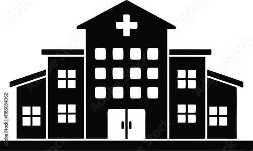 Hospital building silhouette vector, Hospital icon symbol, hospital vector illustration