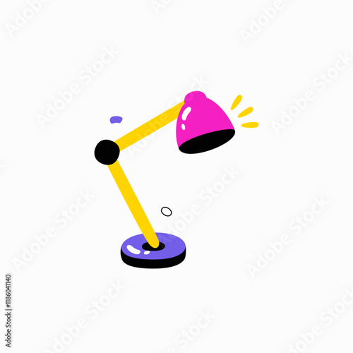 Desk lamp in flat vector illustration symbolizing home office, work, and study, isolated on white background.