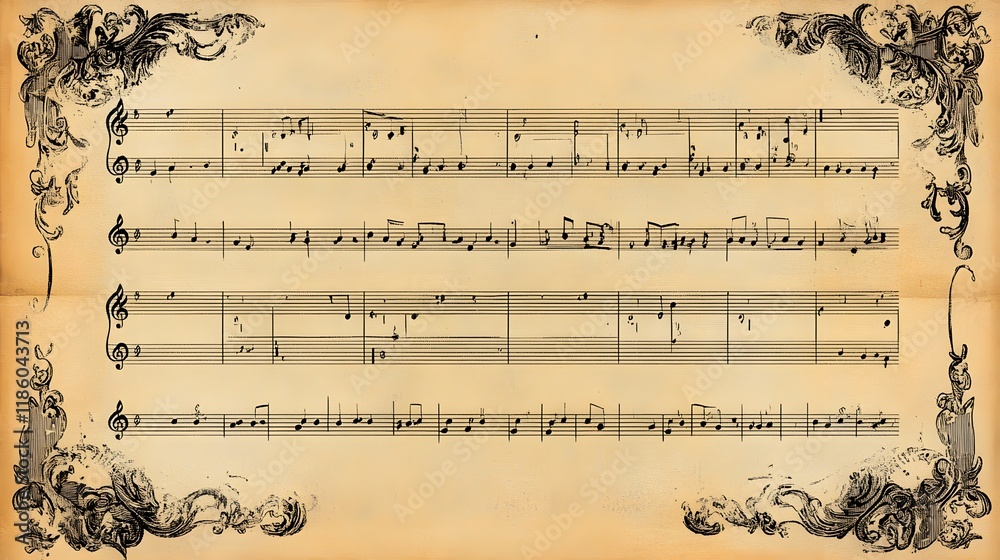 Fototapeta premium Antique Sheet Music with Ornate Decorative Borders