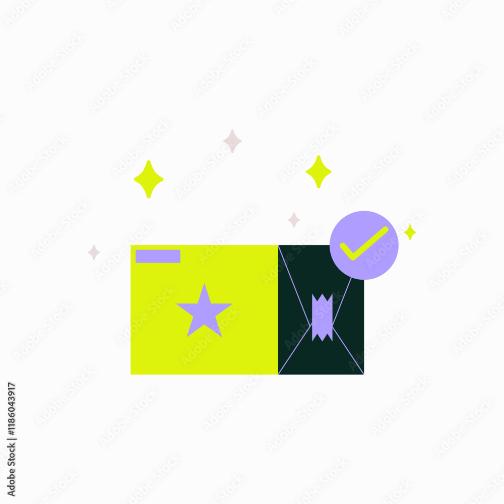 Envelope With Star And Checkmark In Flat Vector Illustration Symbolizing Approval, Verified Status, And Notification, Isolated On White Background Envelope With Star And Checkmark In Flat Vector Illustration Symbolizing Approval, Verified Status, And Notification, Isolated On White Background