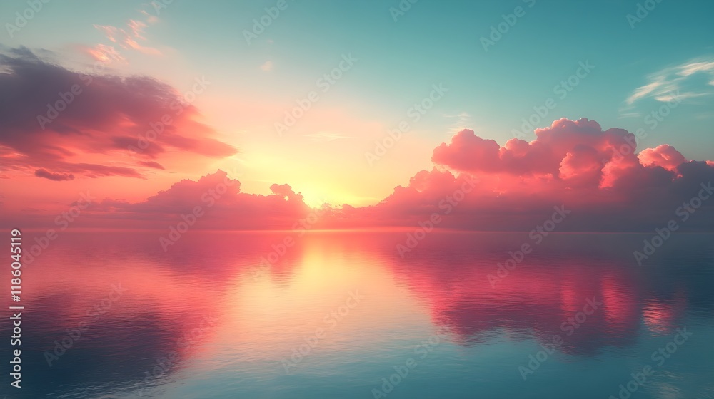 A background of a gradient resembling a sunrise, blending soft peach to sky blue.