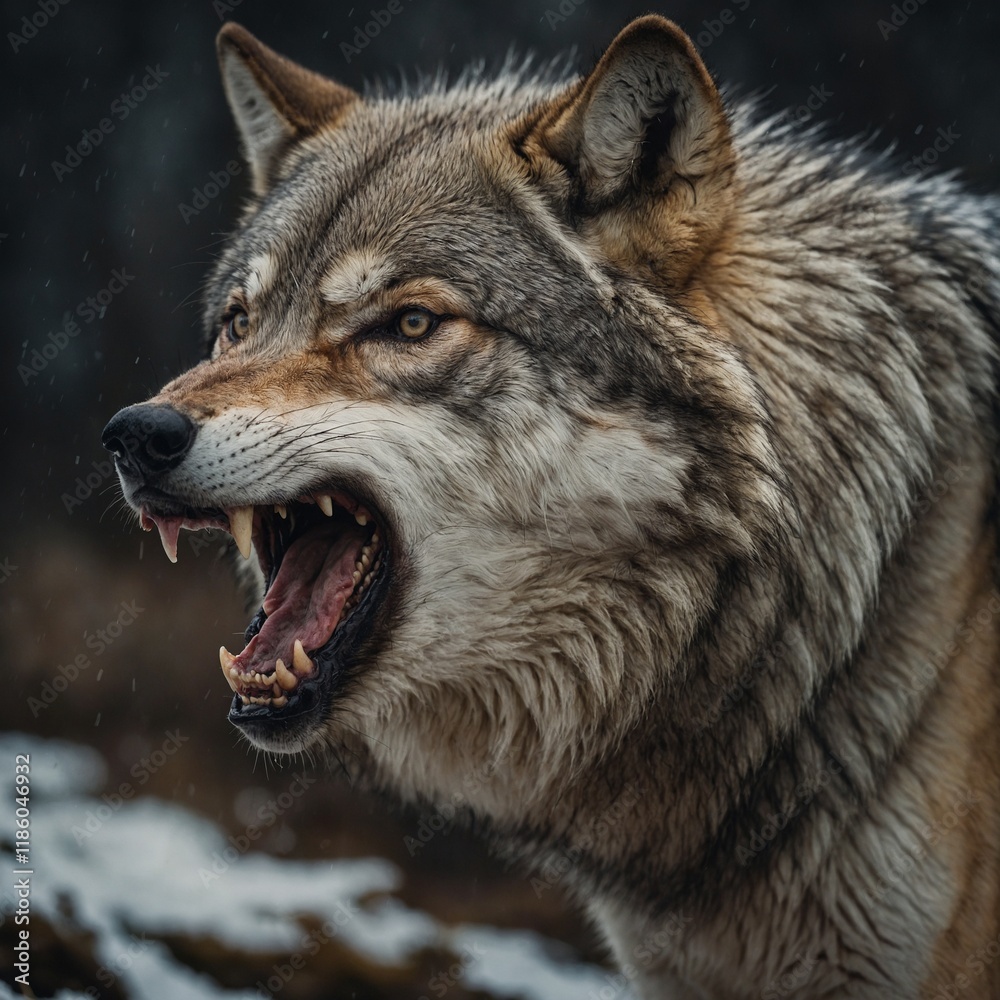 Obraz premium A wolf is a large, carnivorous mammal belonging to the family Canidae and scientifically known as Canis lupus. Wolves are apex predators and are known for their strength, intelligence, and social beh