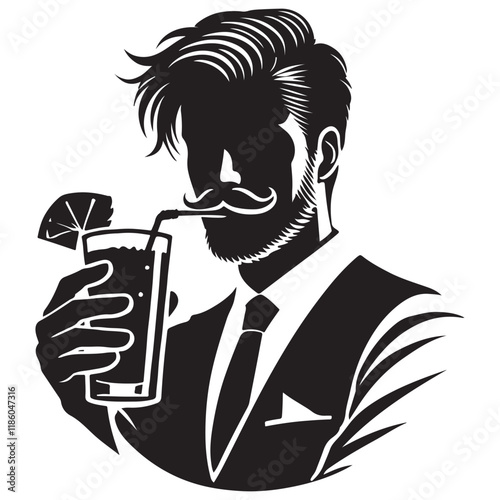 Bartender Silhouette Vector Illustration, Solid White Background.