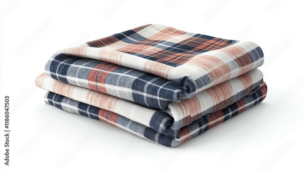 Gingham tablecloths and white kitchen towels top view. Vector realistic set of 3d folded table clothes with plaid pattern and linen napkins isolated on white background Gingham tablecloths and white kitchen towels top view. Vector realistic set of 3d folded table clothes with plaid pattern and linen napkins isolated on white background