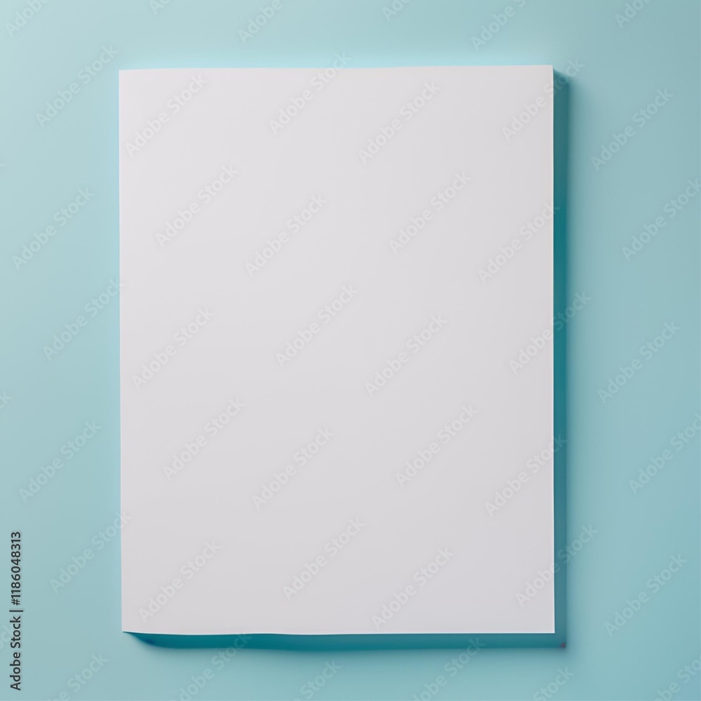 Blank white A4 paper mockup on light blue background. Blank white A4 paper mockup on light blue background.